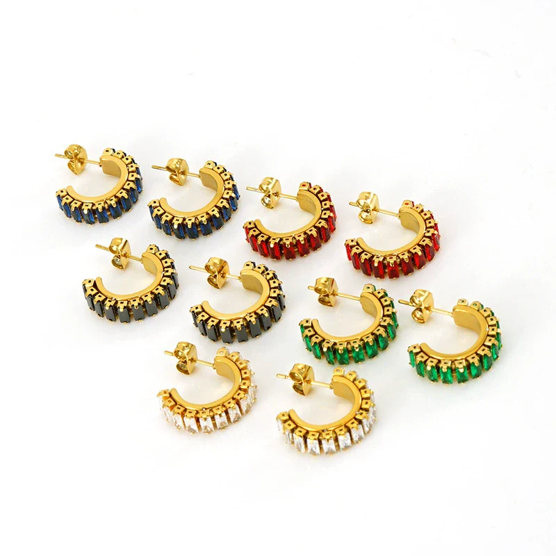 Women's Titanium Steel And 18K Gold Plated Cshaped Geometric Fashion Earrings With Electroplating Treatment - Image 2