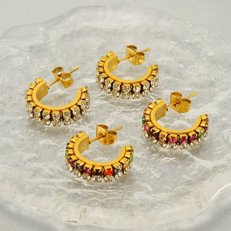 Women's Titanium Steel And 18K Gold Plated Cshaped Geometric Fashion Earrings With Electroplating Treatment - Image 3