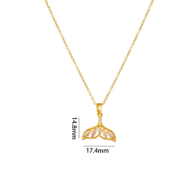 Women's Titanium Steel And Copper Fishtail Zircon Pendant Necklace With Mixed Gem Inlay And Electroplating Ochain Style Simple Design - Image 5