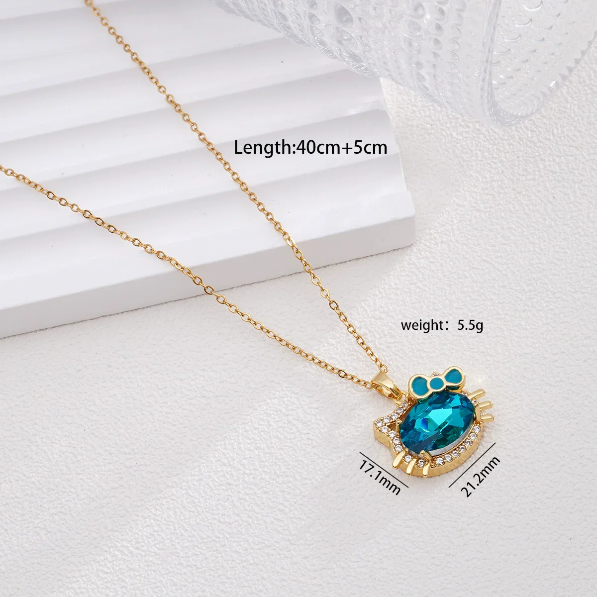 Women's Titanium Steel And Copper Necklace With 18K Gold Plated Ktm Cat Cartoon Pendant And Mixed Gemstone Inlay Electroplated O Chain Style - Image 9