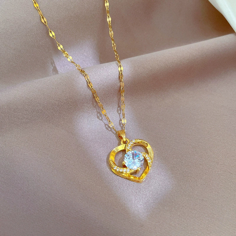 Women's Titanium Steel And Stainless Steel Love Heart Geometric Cartoon Style Micro Diamond Necklace - Image 4