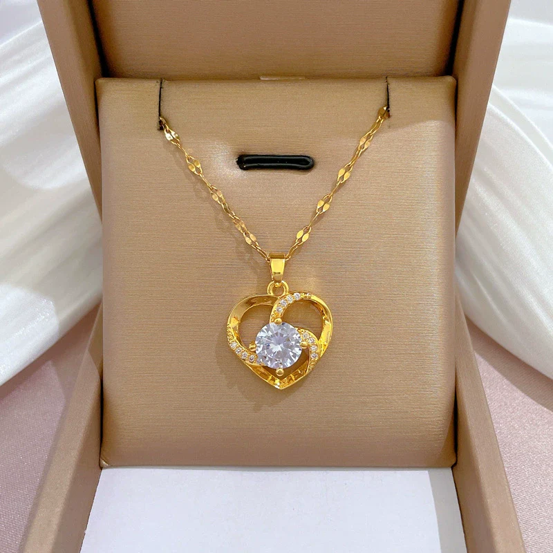 Women's Titanium Steel And Stainless Steel Love Heart Geometric Cartoon Style Micro Diamond Necklace - Image 5