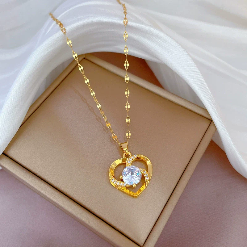 Women's Titanium Steel And Stainless Steel Love Heart Geometric Cartoon Style Micro Diamond Necklace - Image 6
