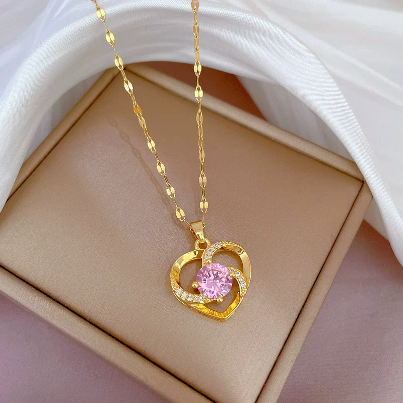 Women's Titanium Steel And Stainless Steel Love Heart Geometric Cartoon Style Micro Diamond Necklace - Image 7