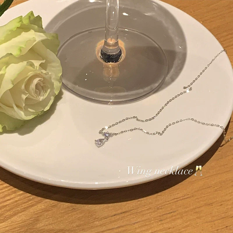 Women's Titanium Steel Clavicle Chain With Zircon Tear Drop Pendant Electroplated Design - Image 4