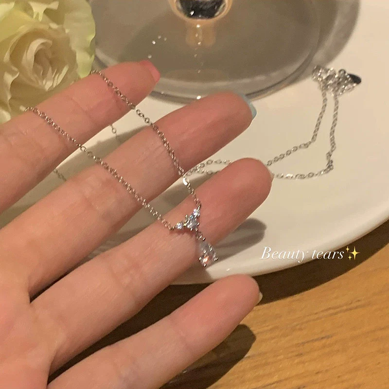 Women's Titanium Steel Clavicle Chain With Zircon Tear Drop Pendant Electroplated Design - Image 5