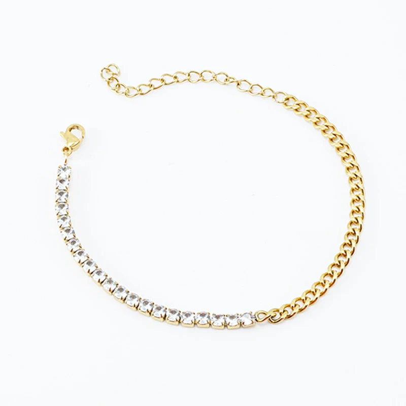 Women's 316L Stainless Steel Cuban Chain Diamond Geometric Fashion Necklace And Bracelet - Image 3