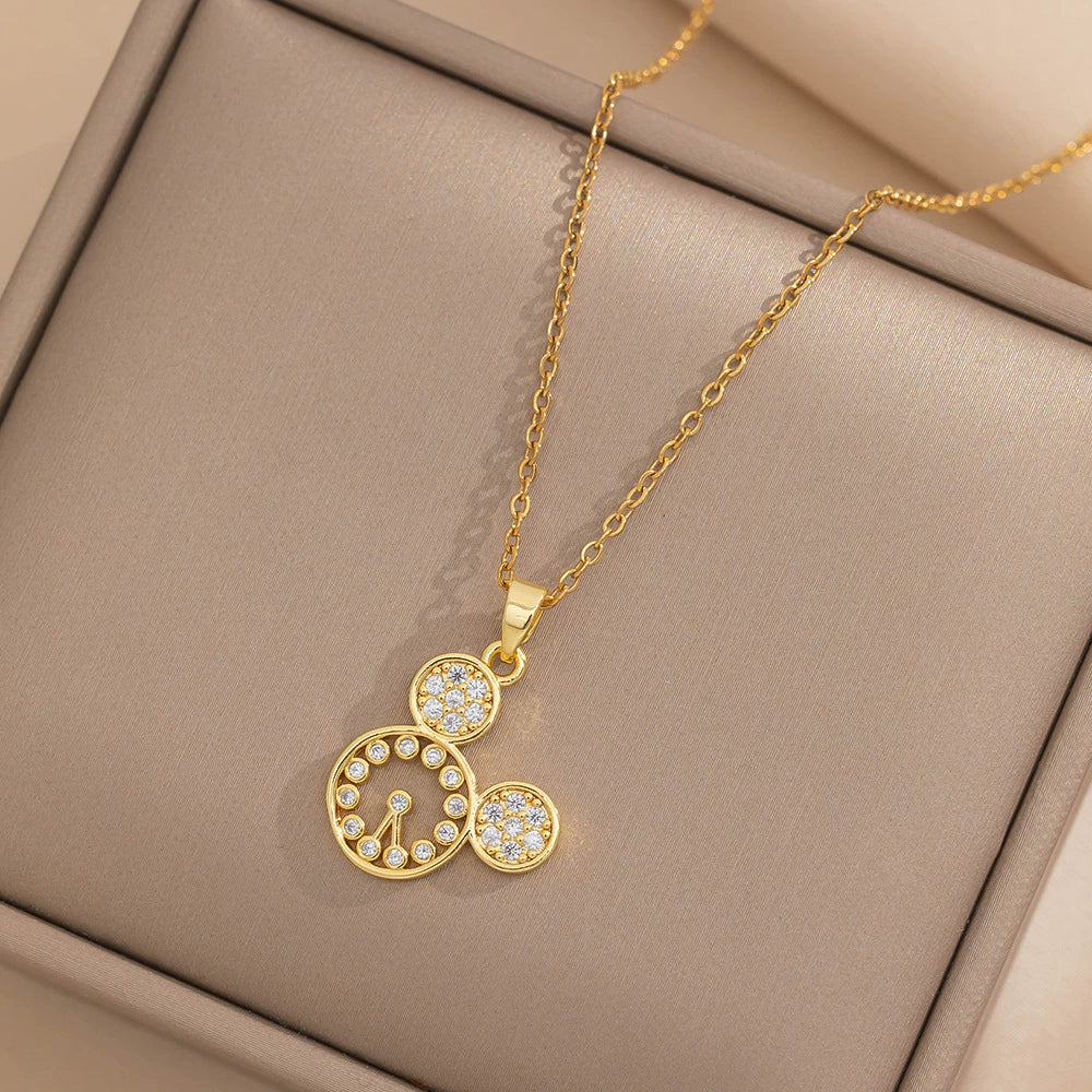 Women's Titanium Steel Cute Hollow Mouse Head Fashion Cartoon Character Ochain Necklace With Electroplating