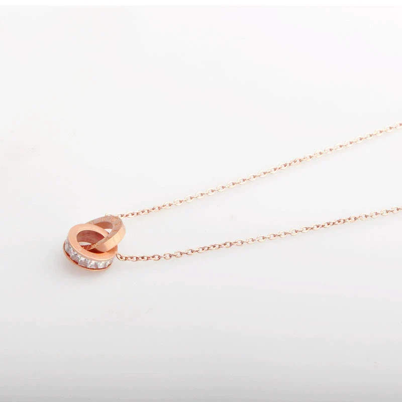 Women's Titanium Steel Double Ring Clavicle Chain With Roman Numerals And Letter Pattern Electroplated Neck Jewelry - Image 4