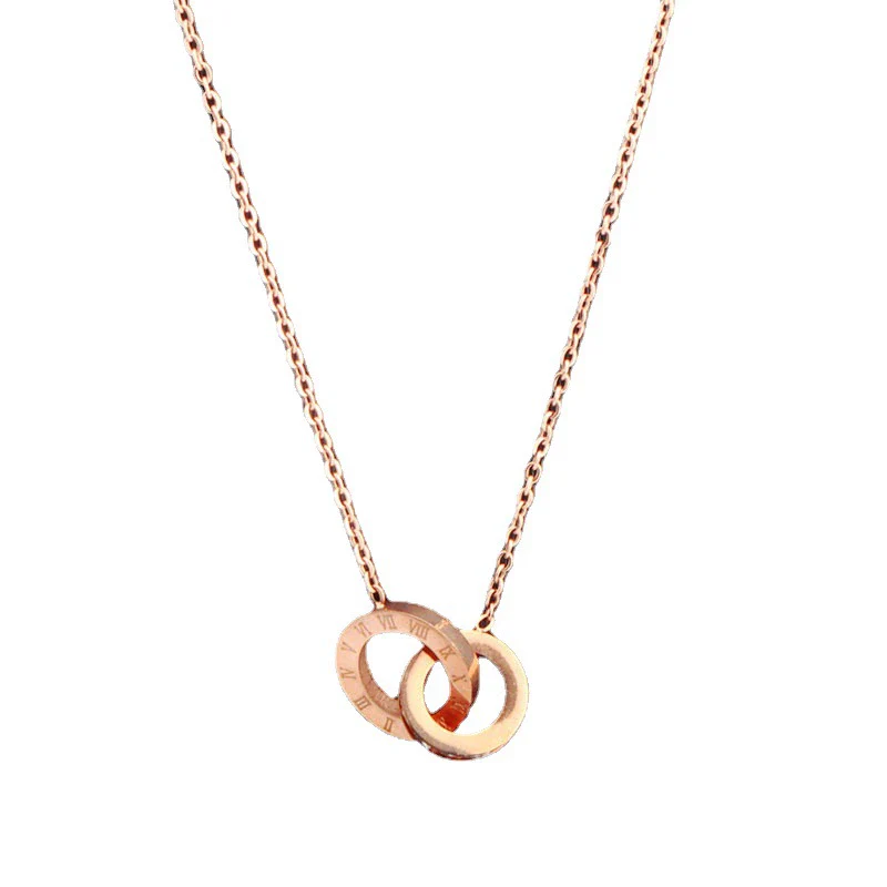 Women's Titanium Steel Double Ring Clavicle Chain With Roman Numerals And Letter Pattern Electroplated Neck Jewelry - Image 5