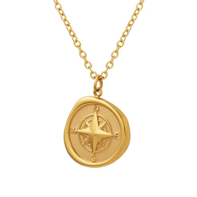 Women's Titanium Steel Electroplated Geometric Round Compass Necklace