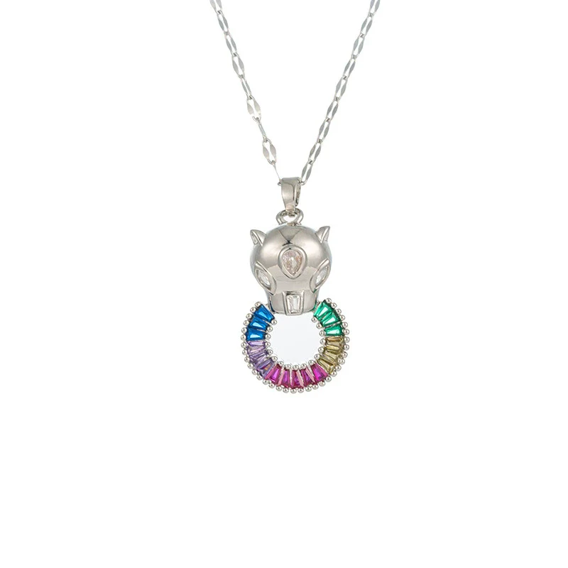Women's Titanium Steel Geometric Diamondencrusted Leopard Pendant Jewelry Necklace - Image 5