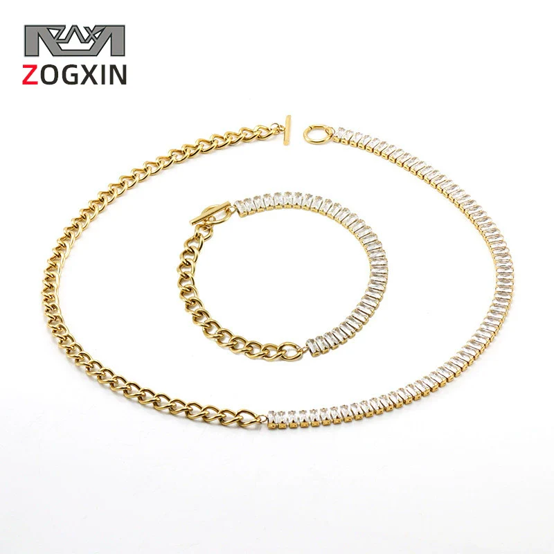 Women's 316L Stainless Steel Geometric Jewelry Necklace And Ot Buckle Ochain Bracelet With Electroplating