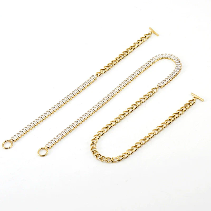 Women's 316L Stainless Steel Geometric Jewelry Necklace And Ot Buckle Ochain Bracelet With Electroplating - Image 2
