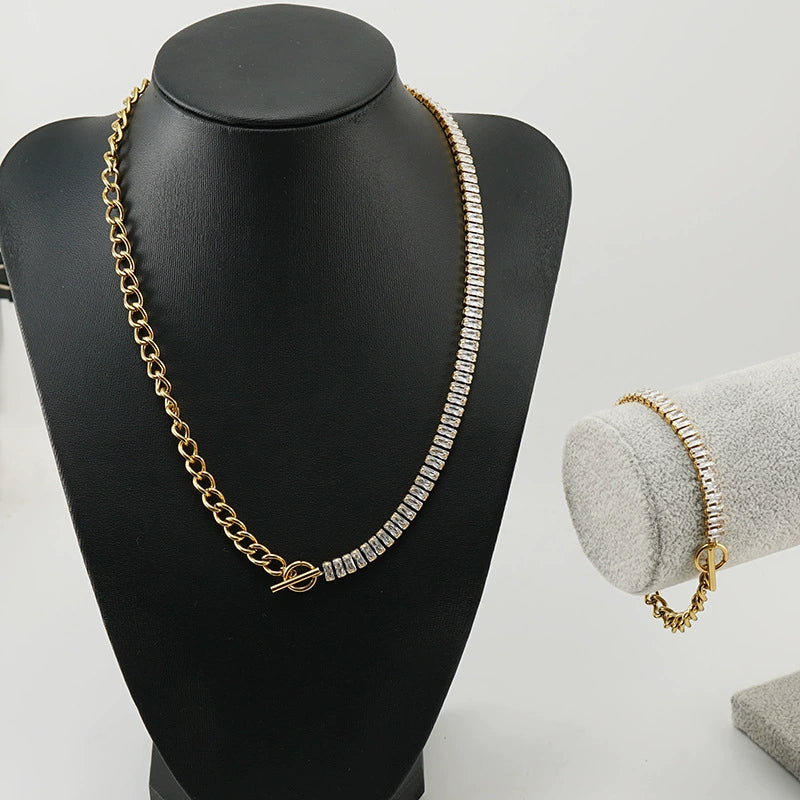 Women's 316L Stainless Steel Geometric Jewelry Necklace And Ot Buckle Ochain Bracelet With Electroplating - Image 4