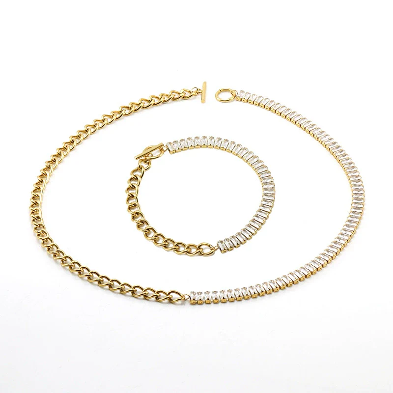 Women's 316L Stainless Steel Geometric Jewelry Necklace And Ot Buckle Ochain Bracelet With Electroplating - Image 8