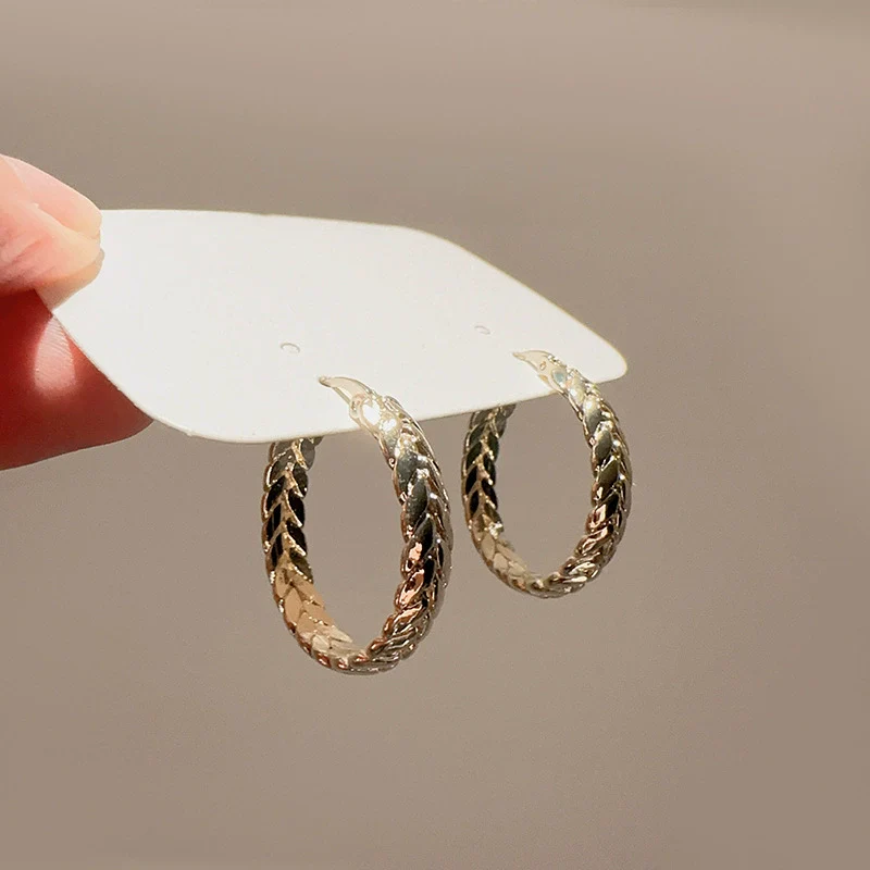 Women's Titanium Steel Geometric Pattern Polished Wheat Ear Woven Elegant Earrings - Image 6