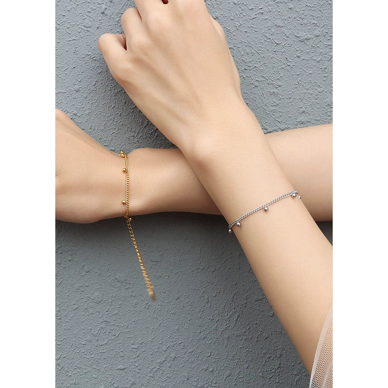 Women's 316L Stainless Steel Geometric Solid Small Steel Ball And Beads Bracelet With 18K Gold Electroplating - Image 2