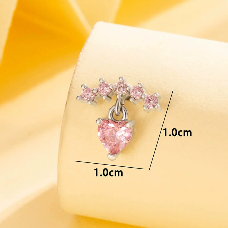 Women's Titanium Steel Heart Shape Zirconia Alternative Style Ear Nail Jewelry - Image 2