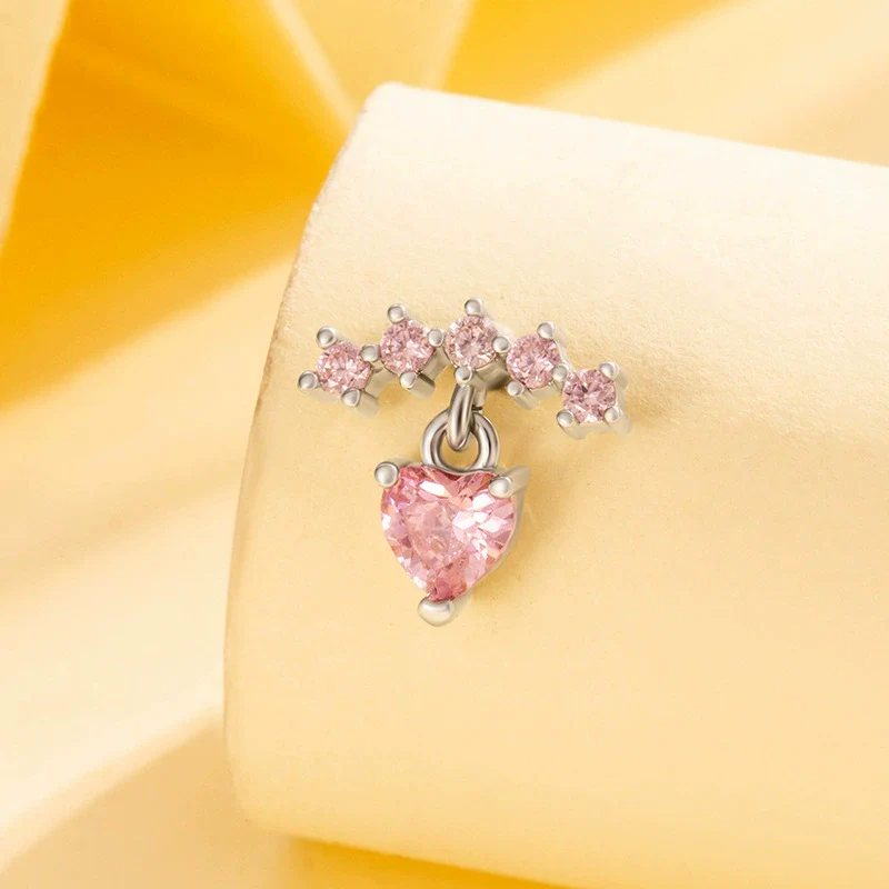 Women's Titanium Steel Heart Shape Zirconia Alternative Style Ear Nail Jewelry - Image 5