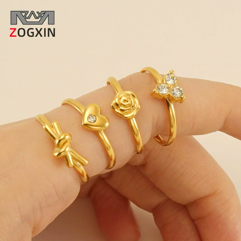 Women's 316L Stainless Steel Heart Shaped Micro Inlaid Zircon Adjustable Ring