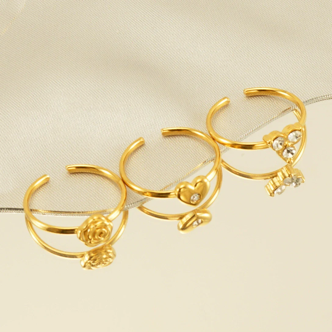 Women's 316L Stainless Steel Heart Shaped Micro Inlaid Zircon Adjustable Ring - Image 3