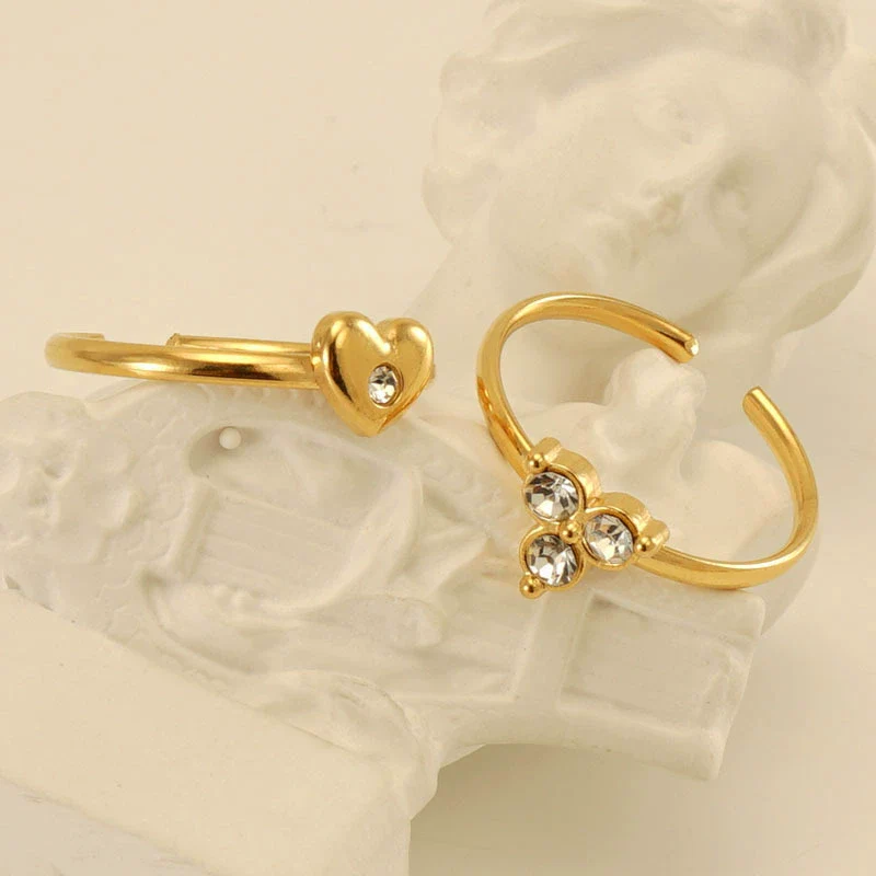 Women's 316L Stainless Steel Heart Shaped Micro Inlaid Zircon Adjustable Ring - Image 4