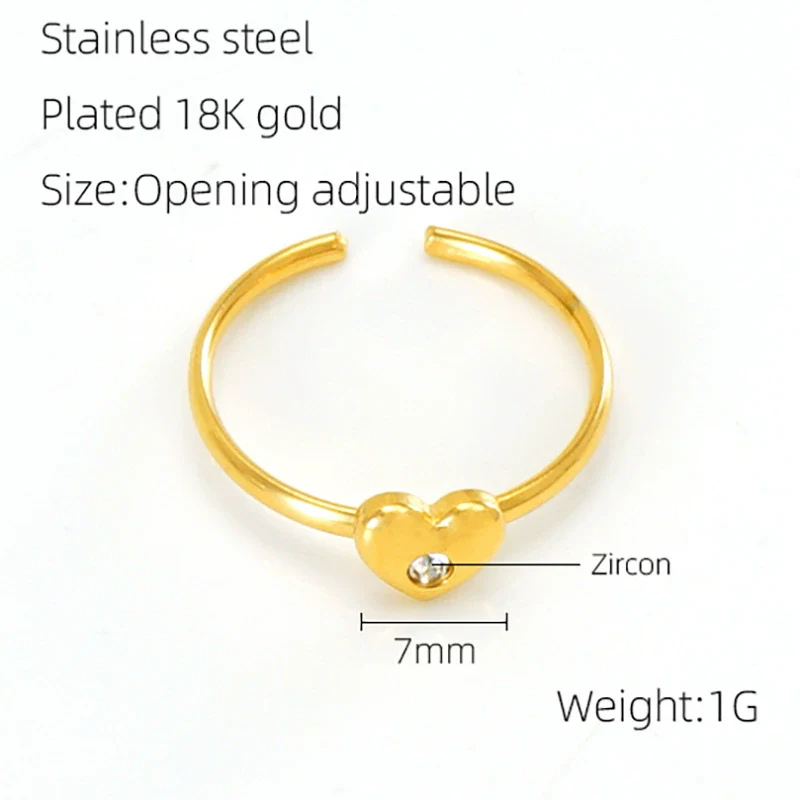 Women's 316L Stainless Steel Heart Shaped Micro Inlaid Zircon Adjustable Ring - Image 7