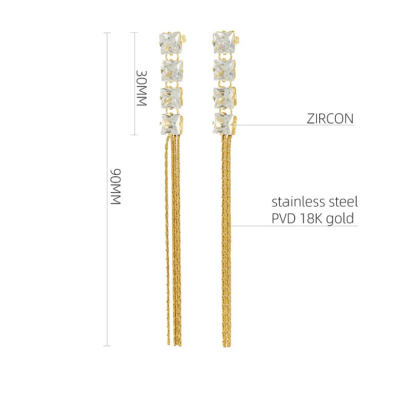 Women's 316L Stainless Steel High Grade Zircon Inlaid Earrings With Rhombus And Geometric Patterns - Image 6