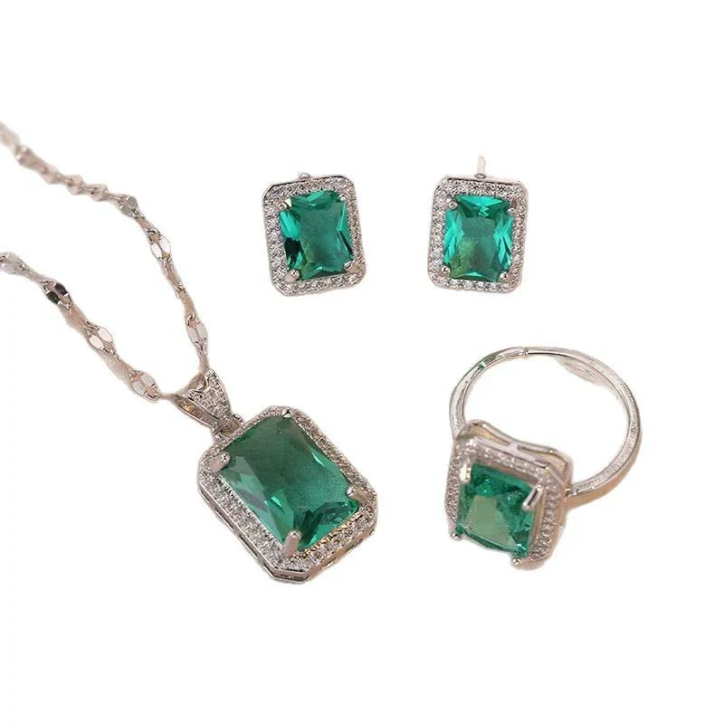 Women's Titanium Steel Jewelry Set With Geometric Pattern And Mixed Gem Inlaid Simple Light Luxury Style Electroplated - Image 5