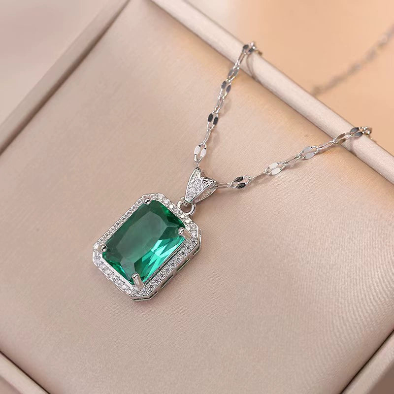 Women's Titanium Steel Jewelry Set With Geometric Pattern And Mixed Gem Inlaid Simple Light Luxury Style Electroplated - Image 6
