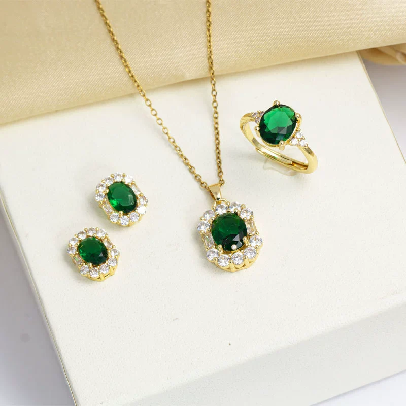 Women's Titanium Steel Jewelry With Geometric Mixed Gemstone Pendant And O Word Chain Light Luxury Style Electroplated