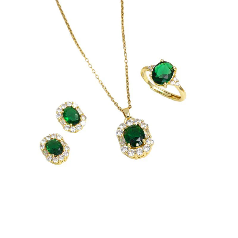 Women's Titanium Steel Jewelry With Geometric Mixed Gemstone Pendant And O Word Chain Light Luxury Style Electroplated - Image 5