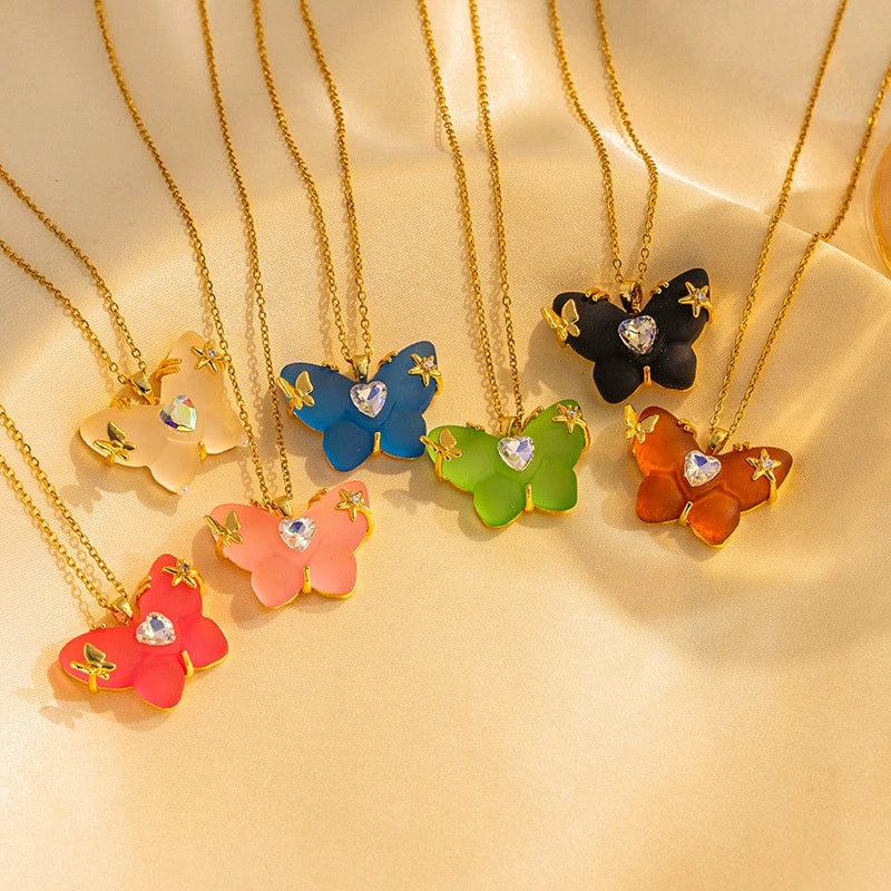 Women's Titanium Steel Micro Inlaid Zircon Butterfly Clavicle Necklace With Geometric Pattern