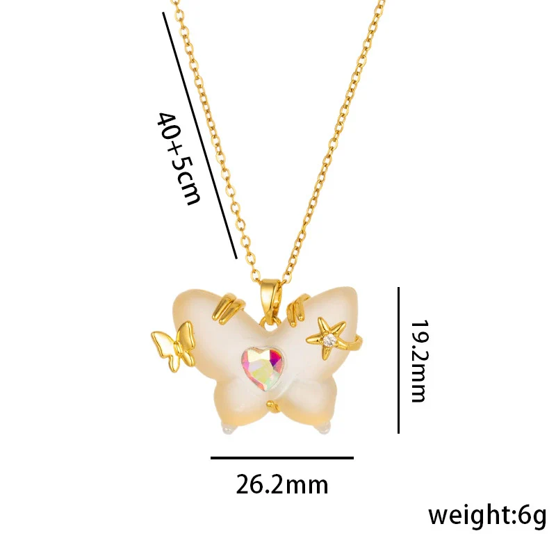 Women's Titanium Steel Micro Inlaid Zircon Butterfly Clavicle Necklace With Geometric Pattern - Image 2
