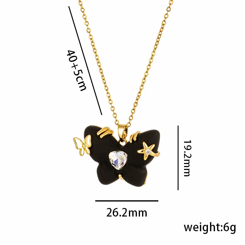 Women's Titanium Steel Micro Inlaid Zircon Butterfly Clavicle Necklace With Geometric Pattern - Image 3