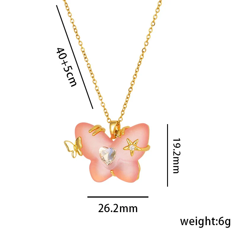 Women's Titanium Steel Micro Inlaid Zircon Butterfly Clavicle Necklace With Geometric Pattern - Image 9