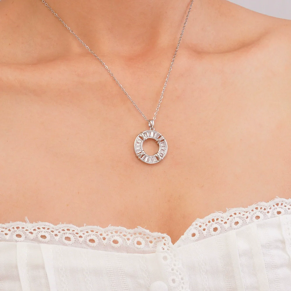 Women's Titanium Steel Necklace With Colorful Zircon Donut Pendant Copper Electroplating Geometric Pattern Light Luxury Style - Image 10