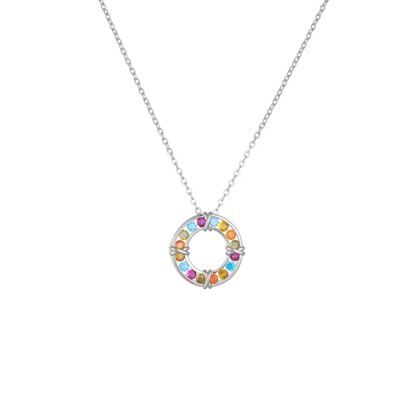 Women's Titanium Steel Necklace With Colorful Zircon Donut Pendant Copper Electroplating Geometric Pattern Light Luxury Style - Image 5