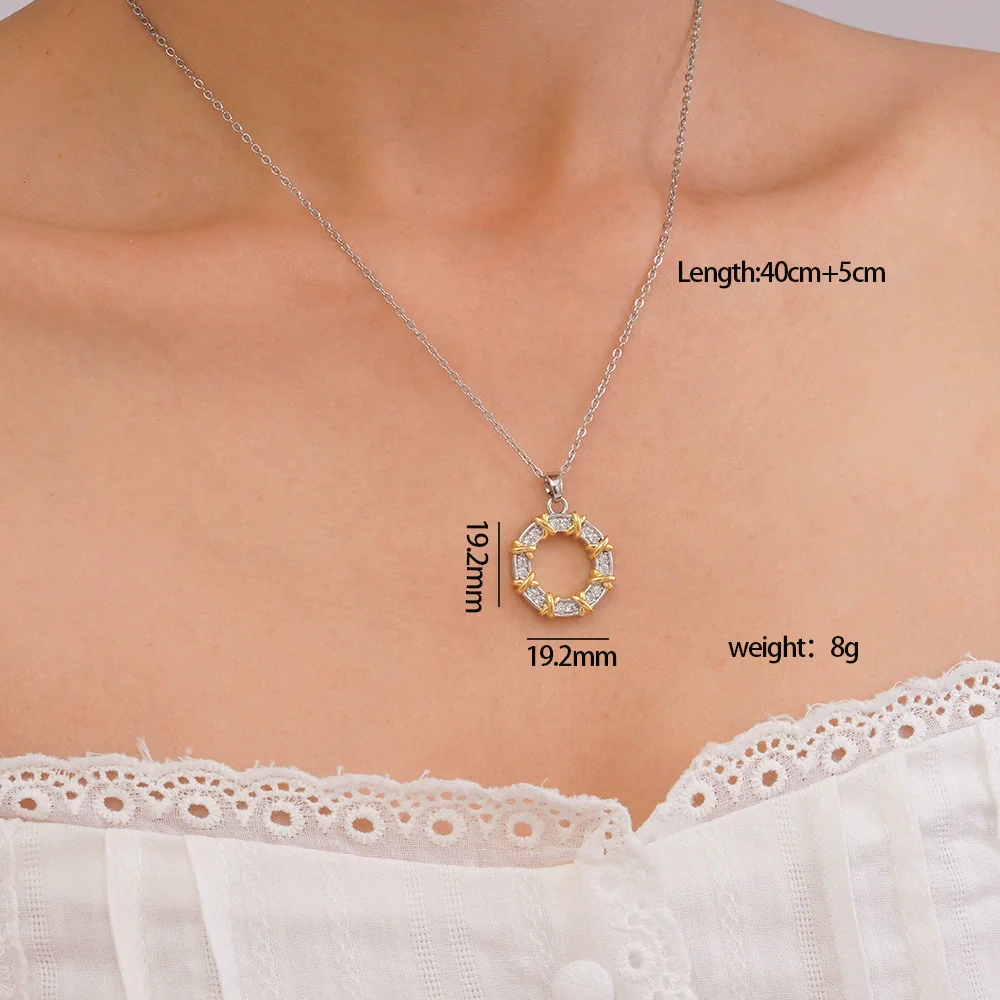 Women's Titanium Steel Necklace With Colorful Zircon Donut Pendant Copper Electroplating Geometric Pattern Light Luxury Style - Image 6