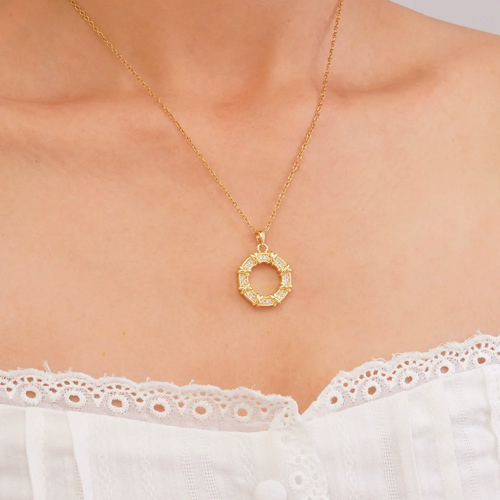 Women's Titanium Steel Necklace With Colorful Zircon Donut Pendant Copper Electroplating Geometric Pattern Light Luxury Style - Image 7