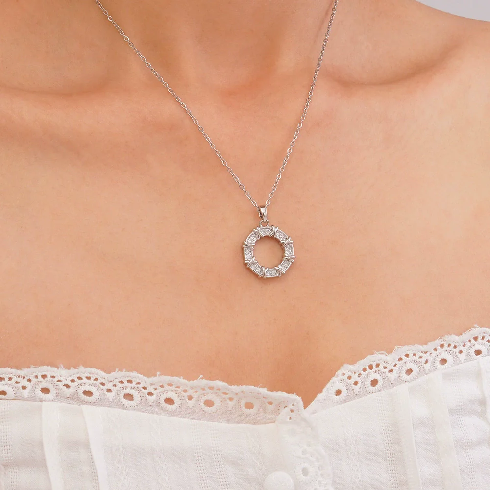 Women's Titanium Steel Necklace With Colorful Zircon Donut Pendant Copper Electroplating Geometric Pattern Light Luxury Style - Image 8