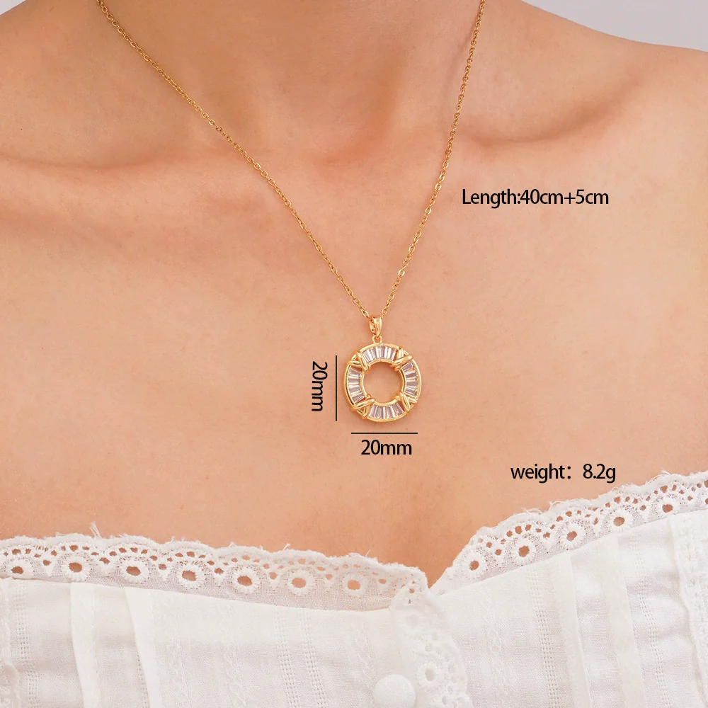 Women's Titanium Steel Necklace With Colorful Zircon Donut Pendant Copper Electroplating Geometric Pattern Light Luxury Style - Image 9