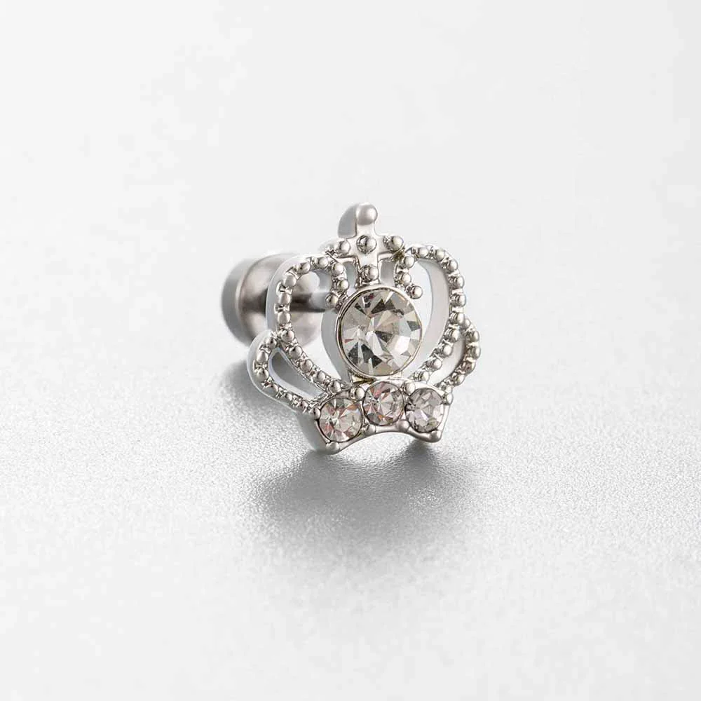 Women's Titanium Steel Princess Style Earrings With Inlaid Zircon Bow Kitten Saturn Crown Shapes - Image 10