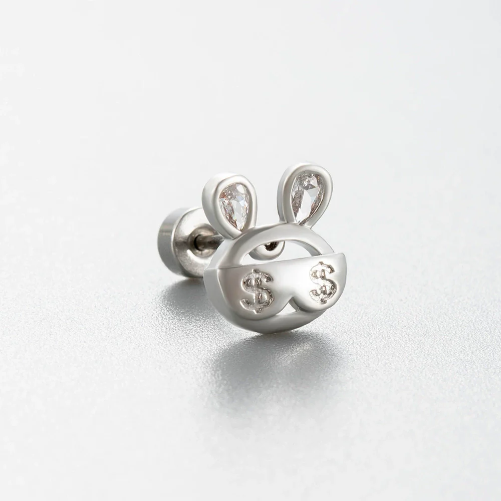 Women's Titanium Steel Princess Style Earrings With Inlaid Zircon Bow Kitten Saturn Crown Shapes - Image 8