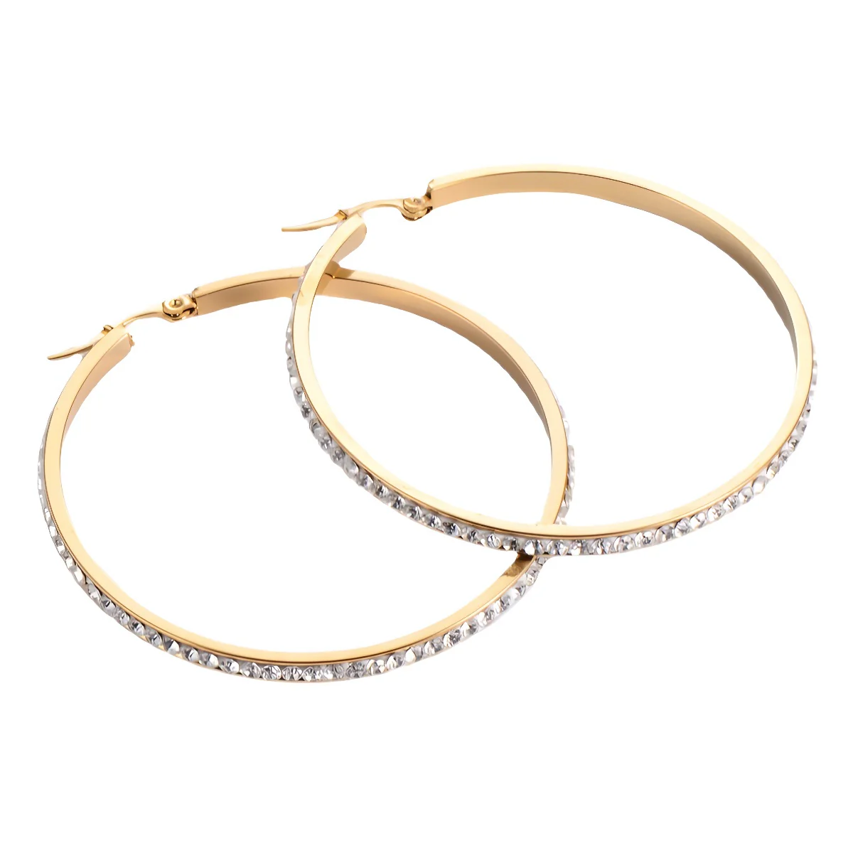 Women's Titanium Steel Square Round Wave Rhinestone Diamondencrusted Electroplated Earrings Jewelry