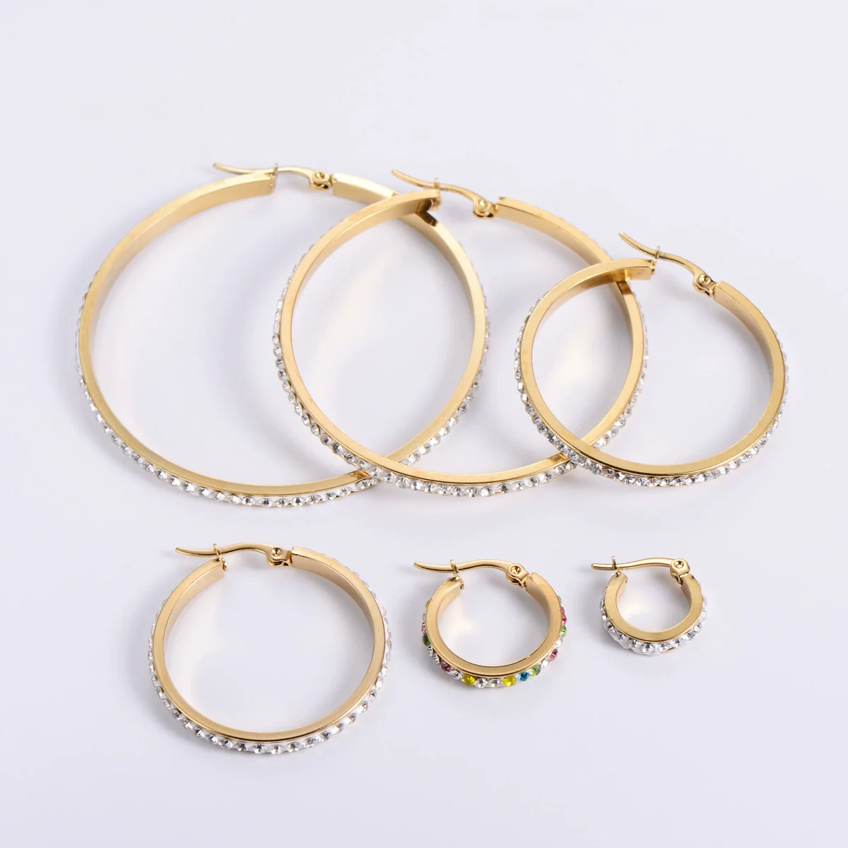 Women's Titanium Steel Square Round Wave Rhinestone Diamondencrusted Electroplated Earrings Jewelry - Image 2