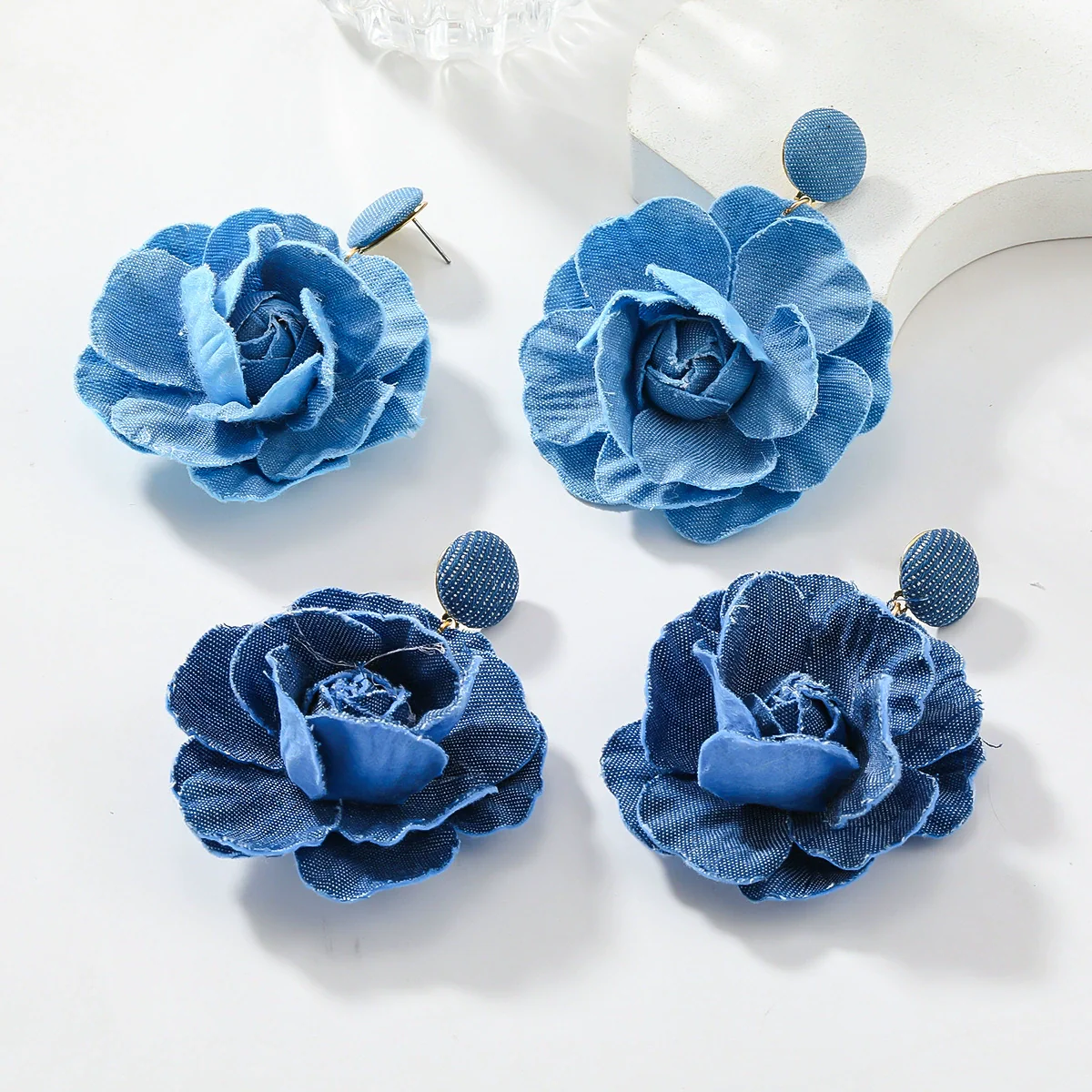 Women's Trendy Alloy Geometric Style Diamond Jewelry Earrings With Blue Rose Pattern - Image 2