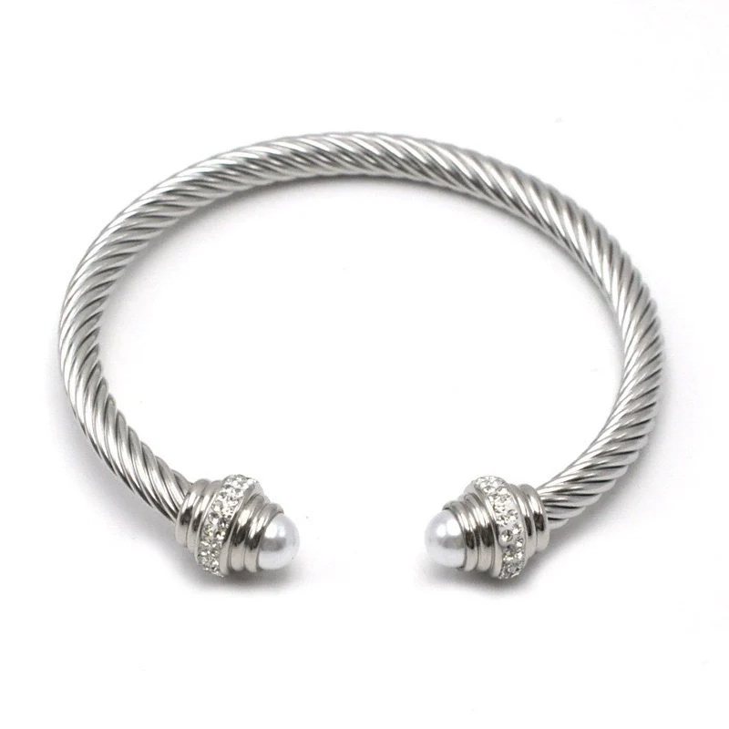 Women's Trendy Titanium Steel And Stainless Steel Cshaped Elastic Twist Wire Rope Bracelet Set With Diamonds - Image 6