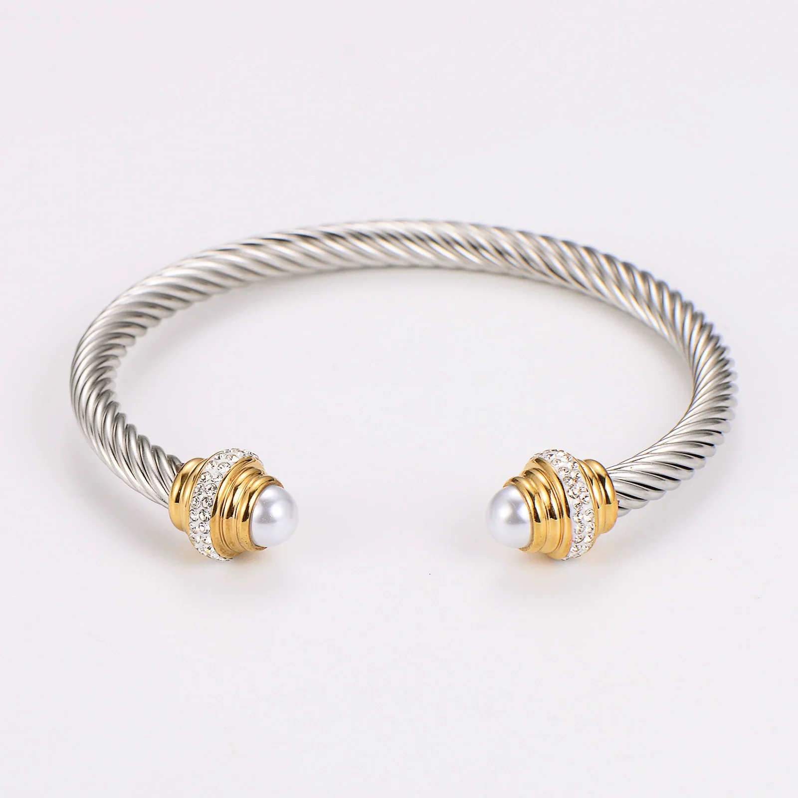 Women's Trendy Titanium Steel And Stainless Steel Cshaped Elastic Twist Wire Rope Bracelet Set With Diamonds - Image 7